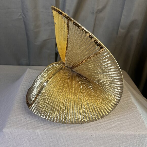 Ms. Hi\'s classic gold lame fascinator first lady church derby hat fan shape rose main image 6